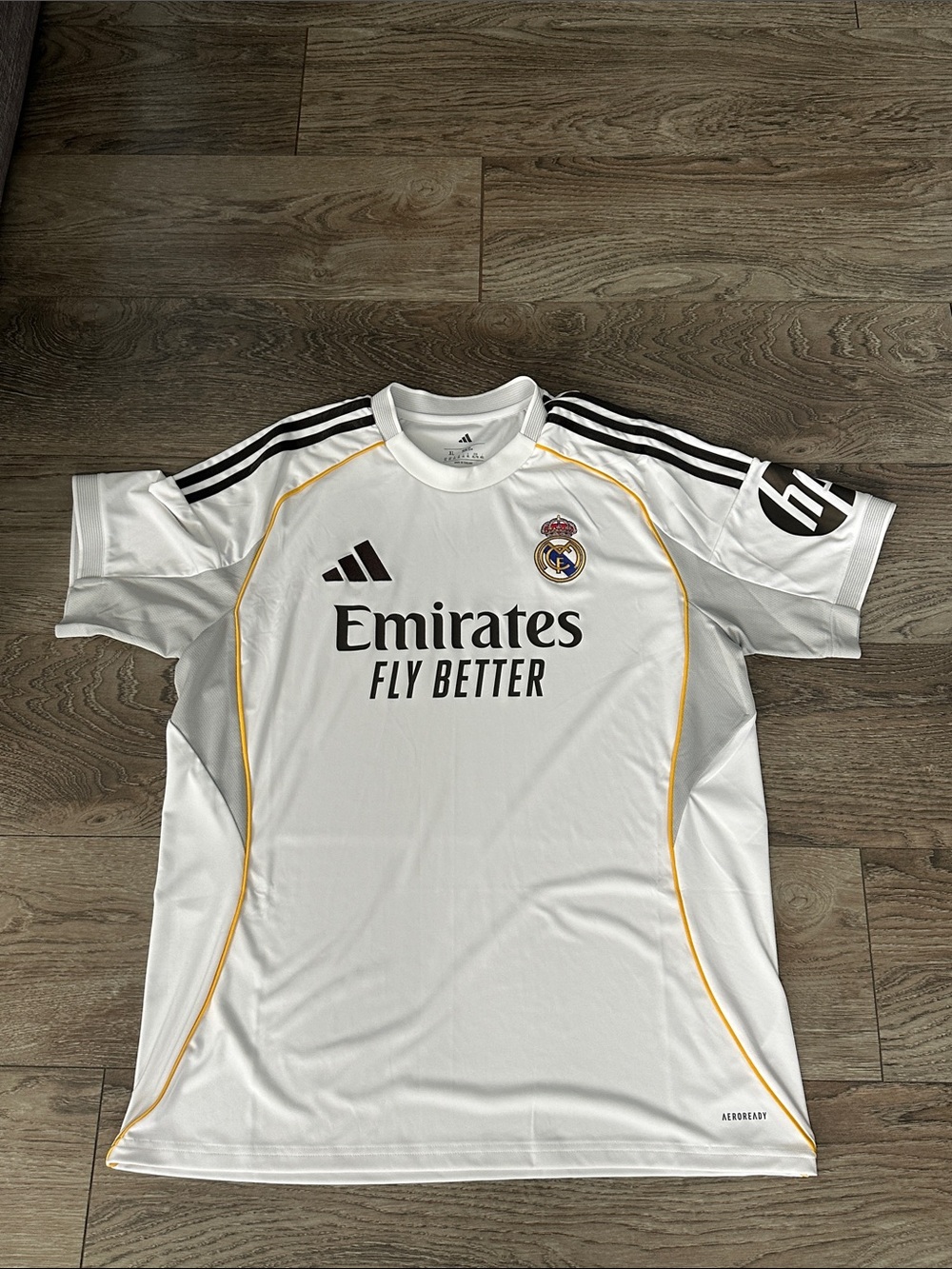 adidas White Real Madrid Jersey with Gold Piping and Black Accents